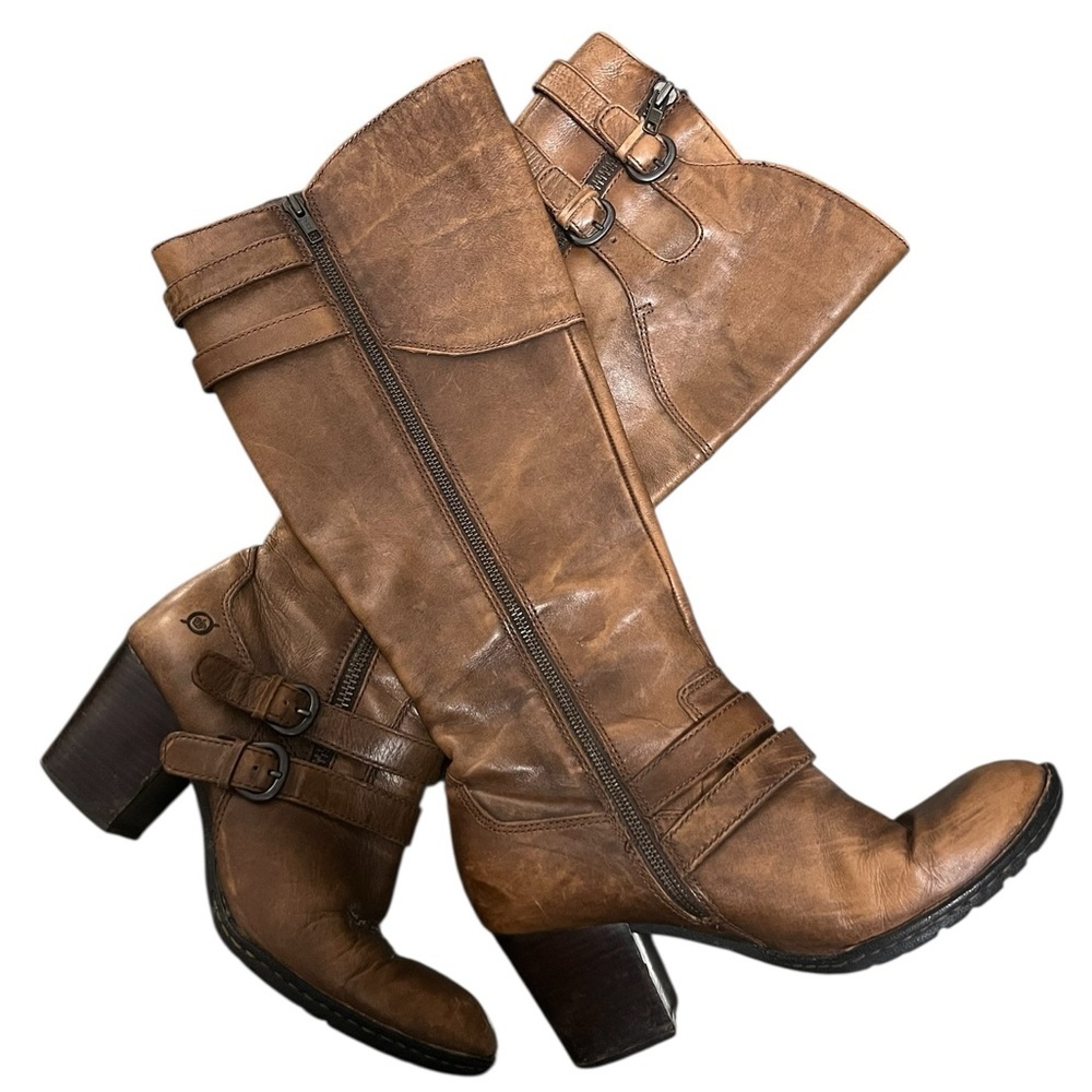 Born Milari Marrone brown leather knee high heeled boots - Picture 9 of 12